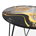 Стол журнальный с круглой столешницей из стекла Gold and Black Marble варинант исполнения - 3 | Loft Concept в Новосибирске