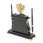 Часы настольные с Гербом России и 2-мя шариковыми ручками в комплекте Stone Clock варинант исполнения - 7 | Loft Concept в Новосибирске