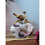 Шкатулка фиолетового цвета с рисунком бабочек и крышкой с фигуркой птицы на ветке Eden Garden варинант исполнения - 8 | Loft Concept в Новосибирске