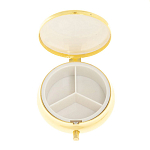 Таблетница карманная круглая с 3-мя отделениями с зеркалом и накладкой из натурального камня Соколиный глаз Gold Stone Pillboxes варинант исполнения - 3 | Loft Concept в Новосибирске