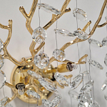 Бра золотого цвета с декоративными ветвями и прозрачными подвесками в форме листьев Droplet Chandelier варинант исполнения - 4 | Loft Concept в Новосибирске