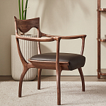 Стул деревянный с мягким сиденьем из коричневой натуральной кожи Moon Walnut Furniture варинант исполнения - 11 | Loft Concept в Новосибирске