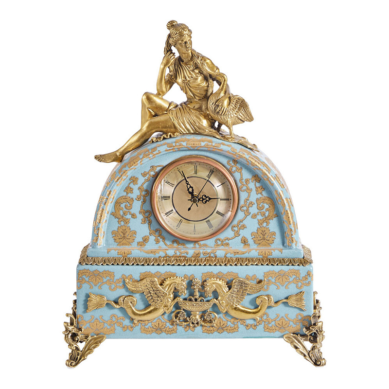 Часы настольные с фигуркой в виде девушки Eden Garden Голубой Бронза в Новосибирске | Loft Concept 