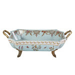 Блюдо прямоугольное из голубого фарфора с ручками и рисунком птиц и цветов Blue Garden варинант исполнения - 1 | Loft Concept в Новосибирске