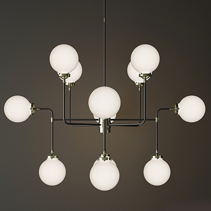 Люстра БИСТРО GLOBE MILK  GLASS SILVER CHANDELIER 12 Черный Серебряный Белый в Новосибирске | Loft Concept 
