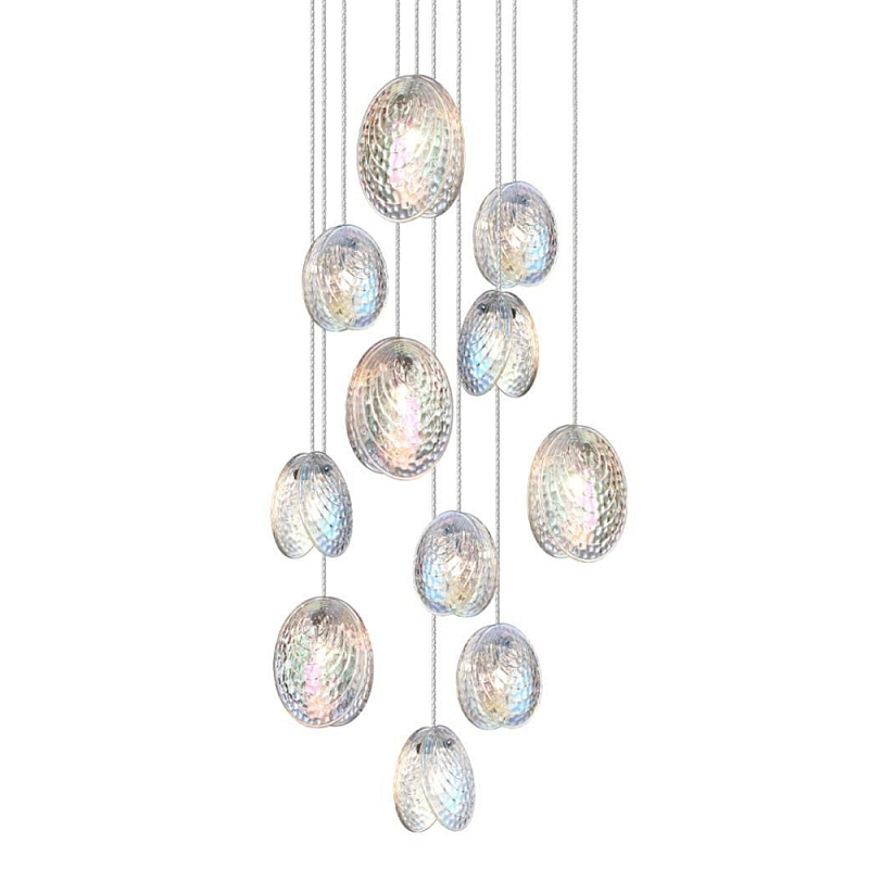 Люстра каскадная с 11-ю круглыми плафонами из рельефного стекла Disc Light Черный Прозрачный Перламутровый Люстра каскадная с 11-ю круглыми плафонами из рельефного стекла Disc Light Черный Прозрачный Перламутровый в Новосибирске | Loft Concept