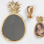 Зеркало овальной формы с золотистой рамкой и декоративной верхушкой в виде ананаса Pineapple Shine  варинант исполнения - 1 | Loft Concept в Новосибирске