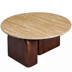 Кофейный столик с круглой столешницей на 2-х массивных деревянных ножках Tandem Travertine and Wood варинант исполнения - 2 | Loft Concept в Новосибирске