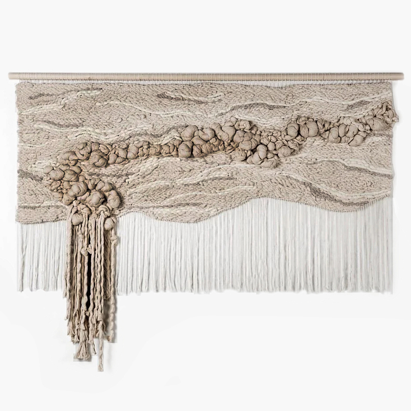 Современное Текстильное Панно "Река и Камни"  Бежевый в Новосибирске | Loft Concept 