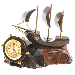 Часы настольные в виде парусника из натурального камня Обсидиан Sailboat Stone Clock варинант исполнения - 1 | Loft Concept в Новосибирске