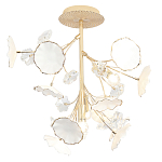 Потолочный светильник с золотыми ветвями и белыми лепестками на круглом рельефном основании Wintery flovers варинант исполнения - 1 | Loft Concept в Новосибирске