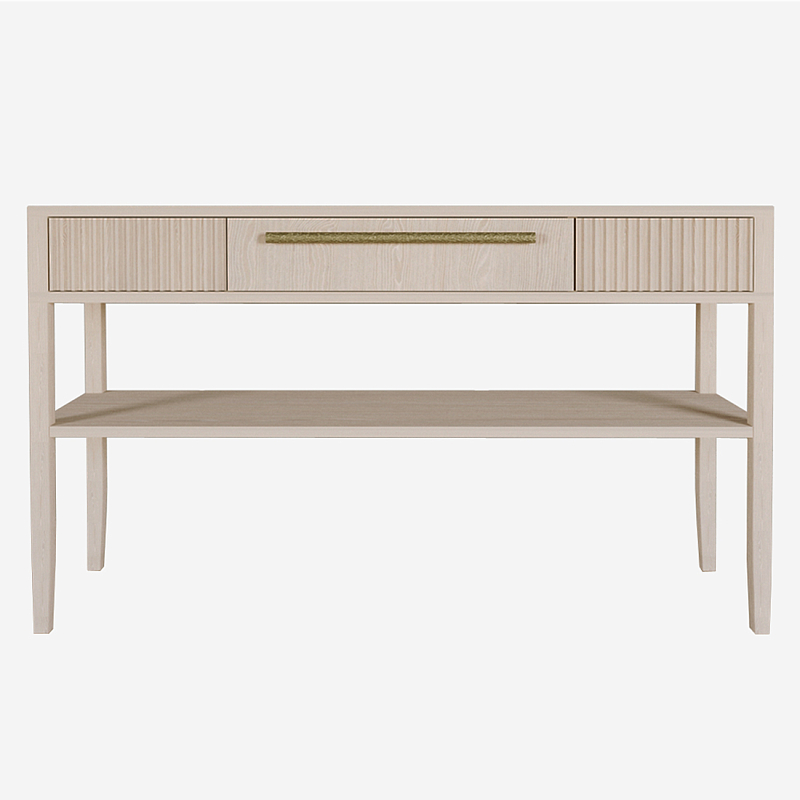 Дизайнерская Консоль с полкой и ящиком Primo Светлый дуб Древесина Золотой в Новосибирске | Loft Concept 