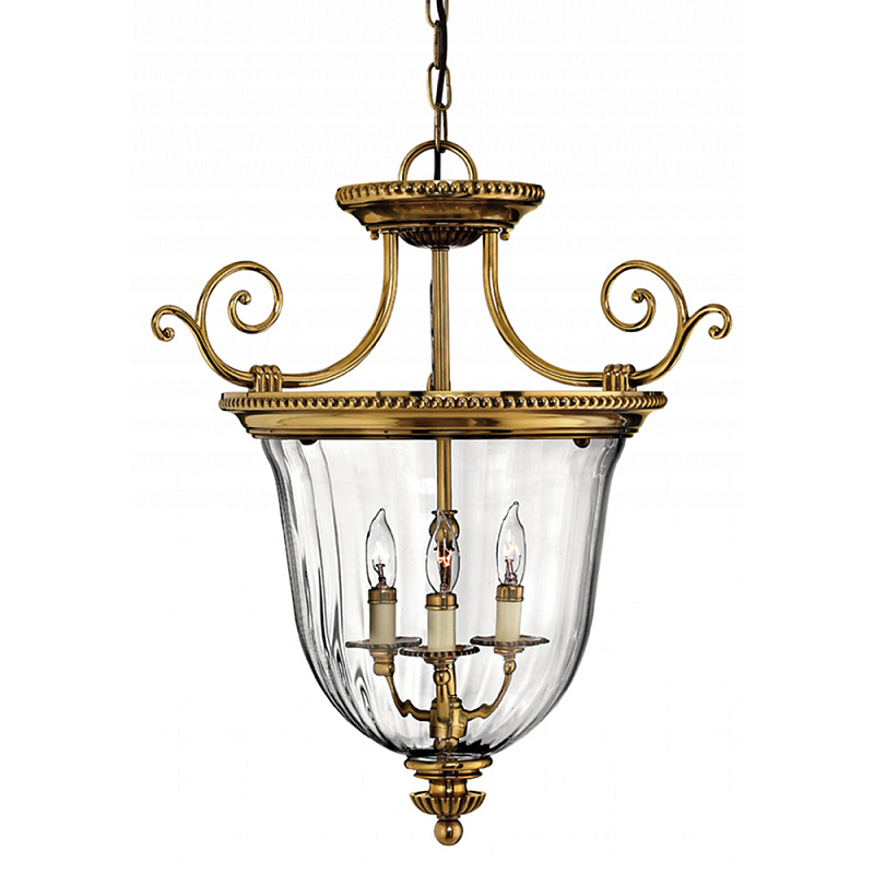 Люстра подвесная цвета латунь с прозрачным стеклянным плафоном и тремя лампами в классическом стиле на цепи Hinkley Латунь Прозрачное Стекло в Новосибирске | Loft Concept 