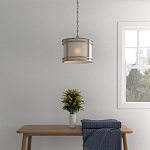 Подвесной светильник в виде барабана с тканевым абажуром и металлическим каркасом Warm Glow варинант исполнения - 4 | Loft Concept в Новосибирске