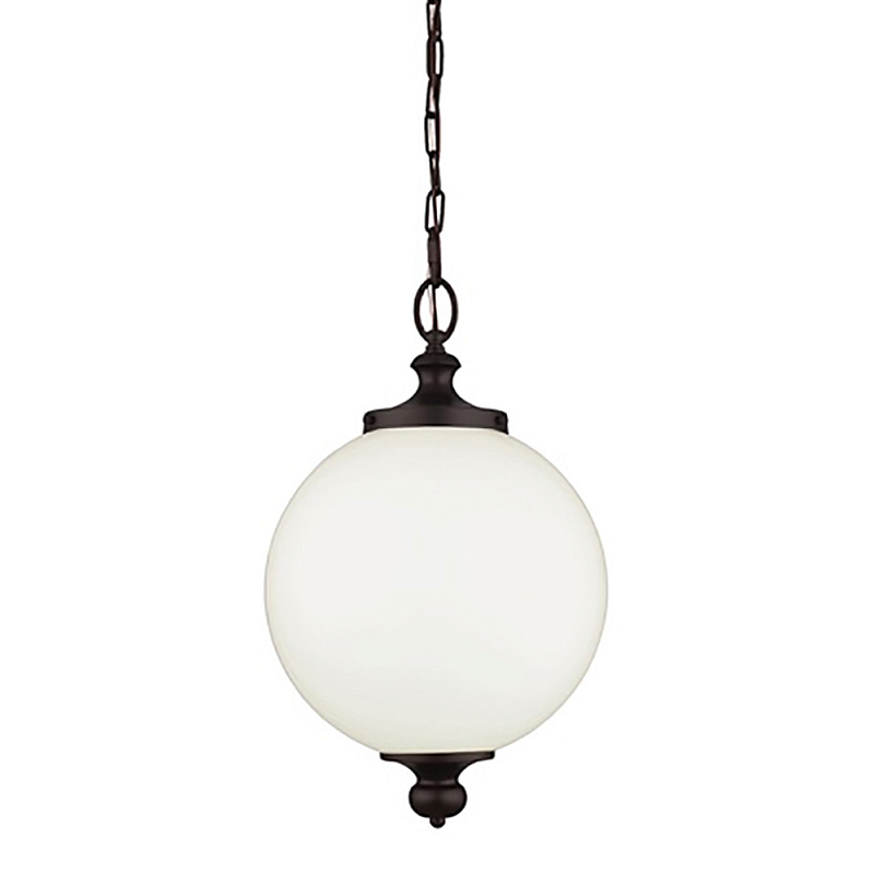 Подвесной светильник с белым стеклянным плафоном в форме шара на цепи Feiss Бронза Никель Белый Бежевый в Новосибирске | Loft Concept 