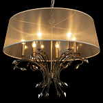 Люстра подвесная круглая с тканевым полупрозрачным абажуром и подвесками 6 ламп Gilded Elegance варинант исполнения - 5 | Loft Concept в Новосибирске