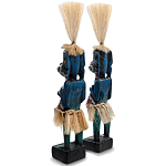Комплект из 2-х деревянных статуэток Asmat Straw Headdress Statuettes Blue Colorful Tattoo варинант исполнения - 2 | Loft Concept в Новосибирске