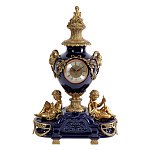 Часы настольные из темно-синего фарфора с бронзовыми фигурками и декоративными элементами Eden Garden варинант исполнения - 1 | Loft Concept в Новосибирске