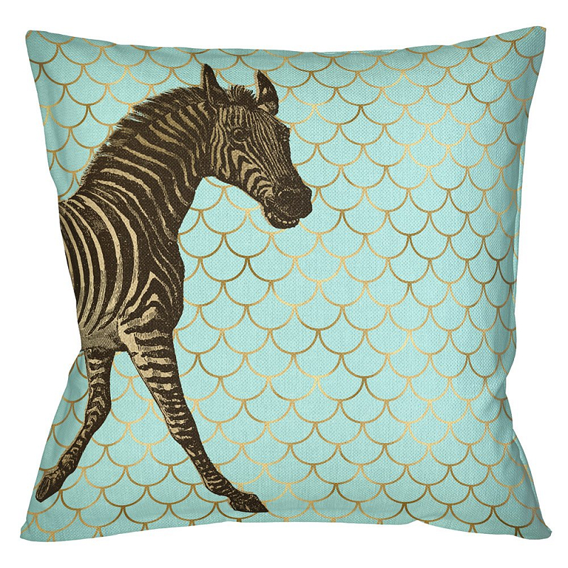 Подушка Safari light blue zebra Бирюзовый Глянцевое золото Подушка Safari light blue zebra Бирюзовый Глянцевое золото в Новосибирске | Loft Concept