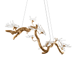 Люстра подвесная линейная с прозрачными стеклянными птичками на ветвях Serip Voa варинант исполнения - 8 | Loft Concept в Новосибирске