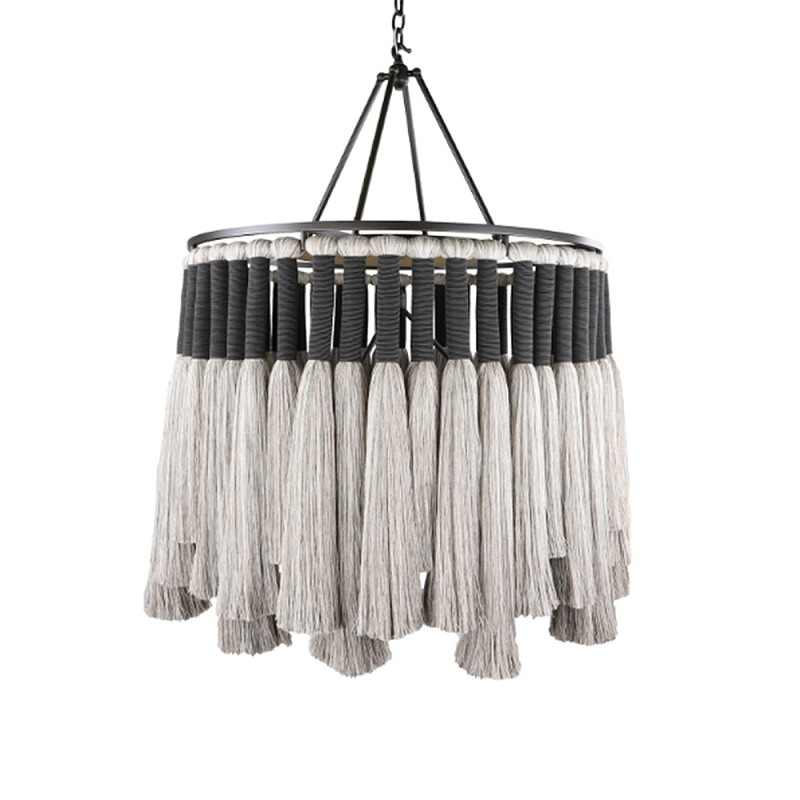 Люстра круглая плетеная с кисточками Boho Tassel Chandelier Серый в Новосибирске | Loft Concept 