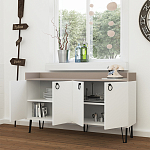 Комод белый с 4-мя дверцами и бежевой столешницей на металлических ножках DEA CONSOLE TABLE LIGHT MOCHA WHITE варинант исполнения - 2 | Loft Concept в Новосибирске