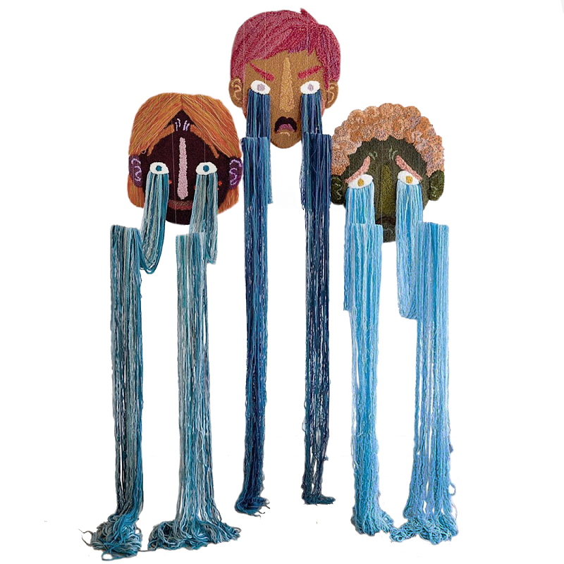 Вязаный Арт-Объект на стену из трех элементов Triptych Терракотовый Синий в Новосибирске | Loft Concept 