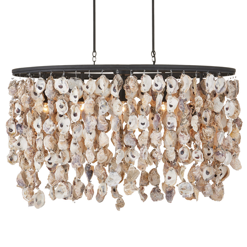Люстра овальная с подвесками из устричных раковин Sea Ravens Черный в Новосибирске | Loft Concept 