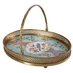 Блюдо овальное с ручкой и голубым фарфоровым дном с цветочным рисунком Blue Garden варинант исполнения - 1 | Loft Concept в Новосибирске