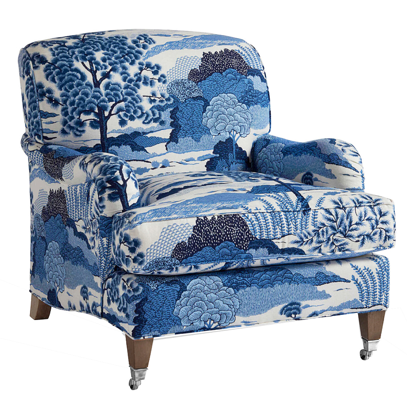 Кресло Trumann Club Chair Blue Landscape синий пейзаж Синий Белый в Новосибирске | Loft Concept 