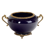 Чаша темно-синяя фарфоровая с бронзовыми ручками и ажурным ободком Eden Garden варинант исполнения - 1 | Loft Concept в Новосибирске
