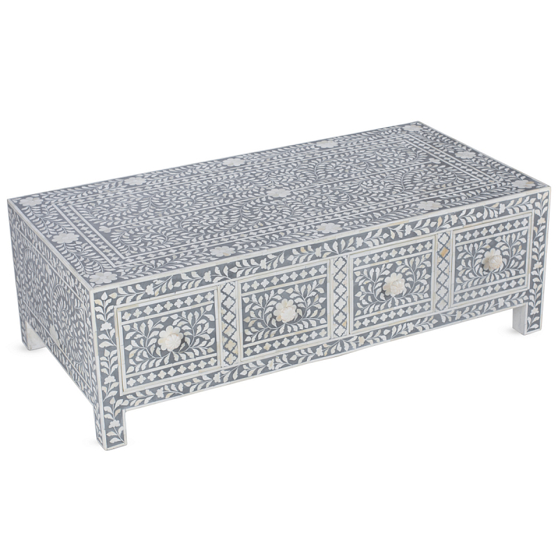 Стол кофейный отделка кость BONE INLAY Coffee Table 8 Drawer Серый ivory ( слоновая кость ) Стол кофейный отделка кость BONE INLAY Coffee Table 8 Drawer Серый ivory ( слоновая кость ) в Новосибирске | Loft Concept