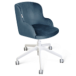 Стул с мягкой синей обивкой из велюра и подъемно-поворотным механизмом на белых колесиках Harper Blue and White варинант исполнения - 1 | Loft Concept в Новосибирске