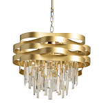 Люстра цвета матового золота с металлическими лентами и длинными прозрачными подвесками Gilded Waves варинант исполнения - 1 | Loft Concept в Новосибирске