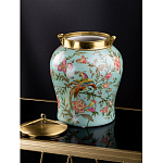 Ваза округлой формы из фарфора с рисунком и бронзовой крышкой Turquoise Blooming Garden варинант исполнения - 2 | Loft Concept в Новосибирске