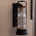 Настенный фонарь цилиндрической формы с рифленым стеклом в золотом каркасе на черном прямоугольном основании Eurofase варинант исполнения - 9 | Loft Concept в Новосибирске