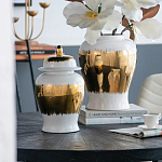 Ваза белая с крышкой и золотистыми фрагментами 46 см Chinoiserie Ceramics варинант исполнения - 1 | Loft Concept в Новосибирске