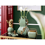 Ваза зеленого цвета из фарфора с бронзовыми ручками в виде драконов и рельефным цветочным декором Eden Garden porcelain and bronze варинант исполнения - 8 | Loft Concept в Новосибирске