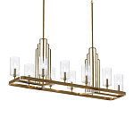 Люстра прямоугольная цвета латунь с прозрачными рифлеными цилиндрическими плафонами Kichler варинант исполнения - 1 | Loft Concept в Новосибирске