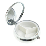 Таблетница карманная круглая с 3-мя отделениями с зеркалом и накладкой из натурального камня Серафинит Silver Stone Pillboxes варинант исполнения - 2 | Loft Concept в Новосибирске