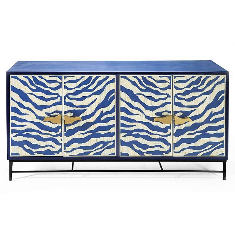 Буфет в гостиную с инкрустацией Bone Inlay Deco Sideboard - Orleans ZEBRA Белый Синий Золотой в Новосибирске | Loft Concept 