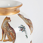 Ваза белая овальная с рисунком леопардов и золотыми акцентами LEOPARD Collection варинант исполнения - 1 | Loft Concept в Новосибирске