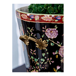 Кашпо из фарфора черная с цветочной росписью и бронзовой стрекозой Spring Garden варинант исполнения - 5 | Loft Concept в Новосибирске