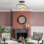 Люстра подвесная с 2-мя пересекающимися круглыми подвесами в черном и золотистом цвете и вертикальными подвесками Ring Horizontal варинант исполнения - 3 | Loft Concept в Новосибирске