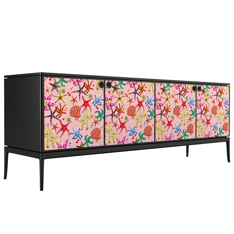 Stiletto Sideboard Pink nautical print Розовый Черный матовый в Новосибирске | Loft Concept 