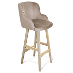 Барный стул со спинкой и подлокотниками на 4-х деревянных ножках Бежевый Велюр Ava Charm варинант исполнения - 1 | Loft Concept в Новосибирске