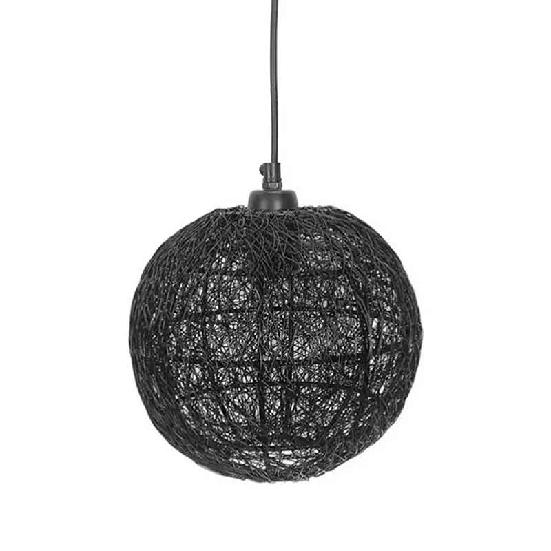 Подвесной светильник с плетеным металлическим абажуром в форме шара Wicker Iron Lamp Черный в Новосибирске | Loft Concept 