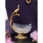 Чаша из прозрачного стекла на бронзовой подставке в виде павлина с рельефным хвостом Eden Garden варинант исполнения - 2 | Loft Concept в Новосибирске