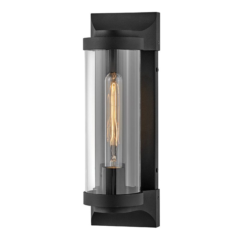Настенный фонарь в индустриальном стиле с вытянутым цилиндрическим плафоном из прозрачного стекла и черным корпусом Hinkley Черный Прозрачное Стекло в Новосибирске | Loft Concept 
