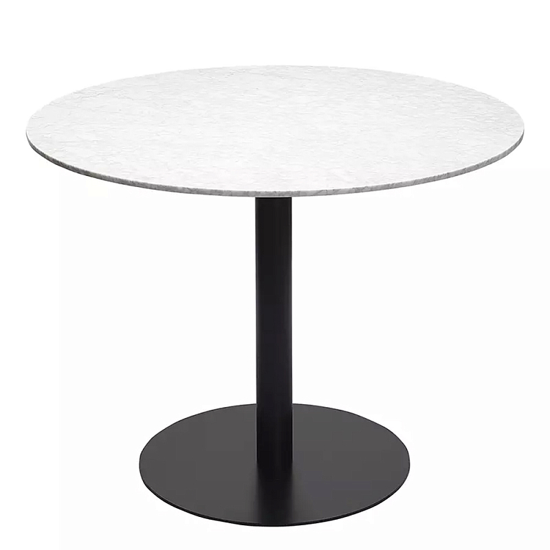 Круглый обеденный стол с белой мраморной столешницей White Tabletop on Black Base Белый Черный в Новосибирске | Loft Concept 